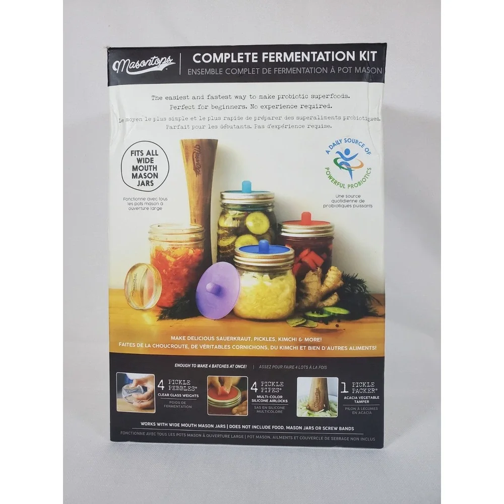 Masontops Complete Fermentation Kit 9pc Pickle Pipes Pebbles Packer Mason Jar